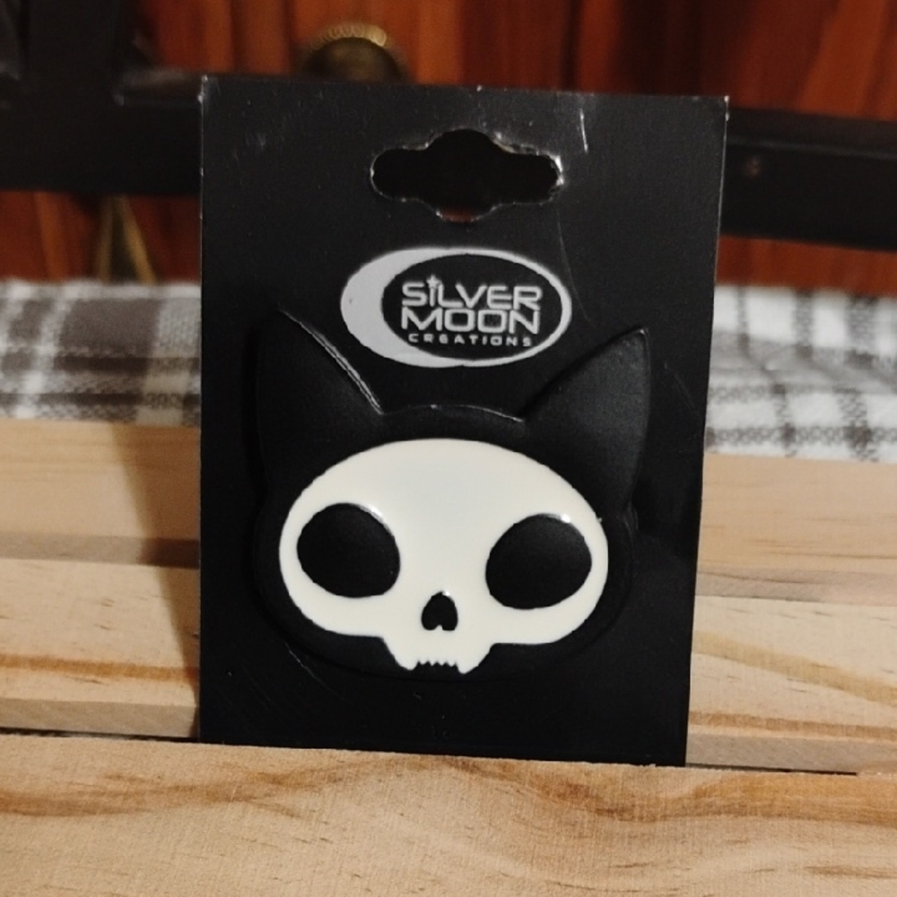 Silver Moon Creations Cat Skull Pin Gothy Punk Vibes Alternative Fashion
